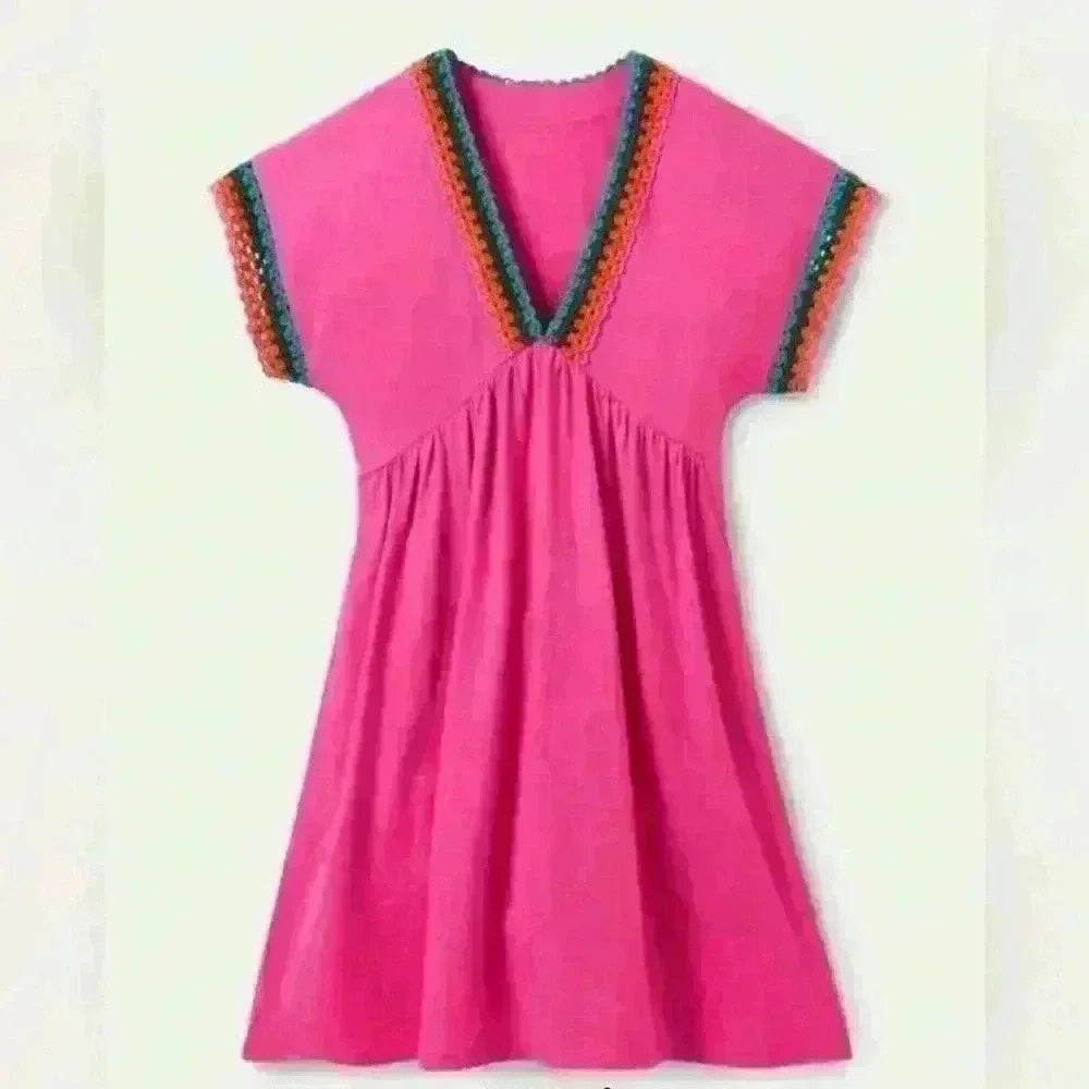 BODEN Crochet Trim Jersey Pink Dress Size 6P